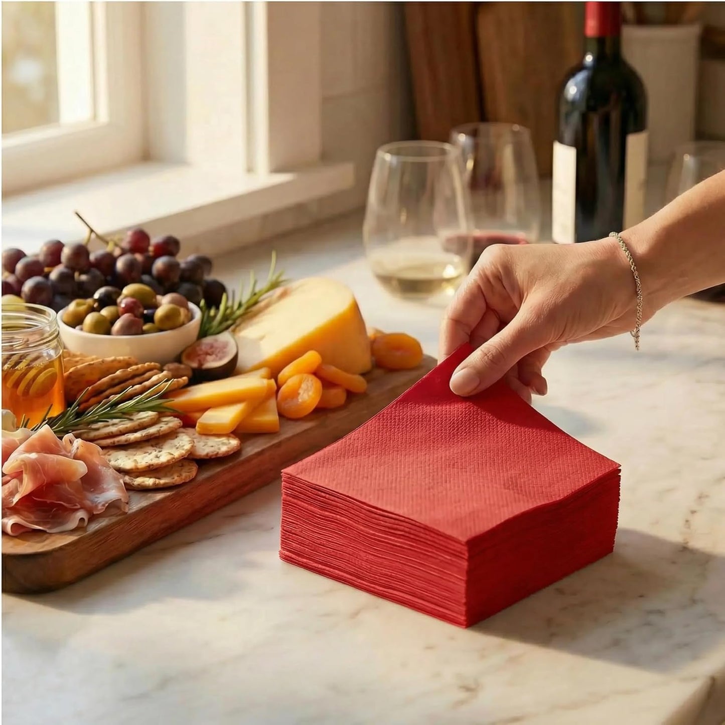 AH AMERICAN HOMESTEAD Cocktail Napkins-Disposable Beverage/Bar Napkins-White Linen-Like Square Napkins-Eco-Friendly & Compostable-Everyday Use, Party or Wedding 4.75inch x 4.75inch (100 Count, White)