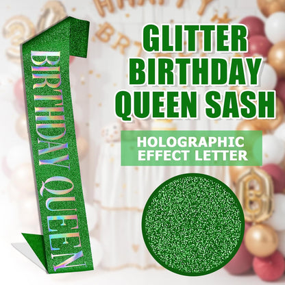 RUDONG M Birthday Queen Sash Glitter - Gold Birthday Sash for Women & Girls | Sweet 16/18th/21st/30th/40th/50th/60th/70th, All-Age Celebration Party Decor