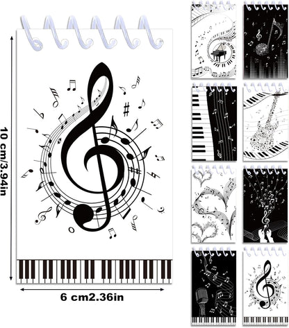 24 Pack Musical Notes Mini Spiral Notebook, Black and White Piano Pocket Notebook for Classroom Students Rewards, 16 Pages Portable Office Meeting Supplies
