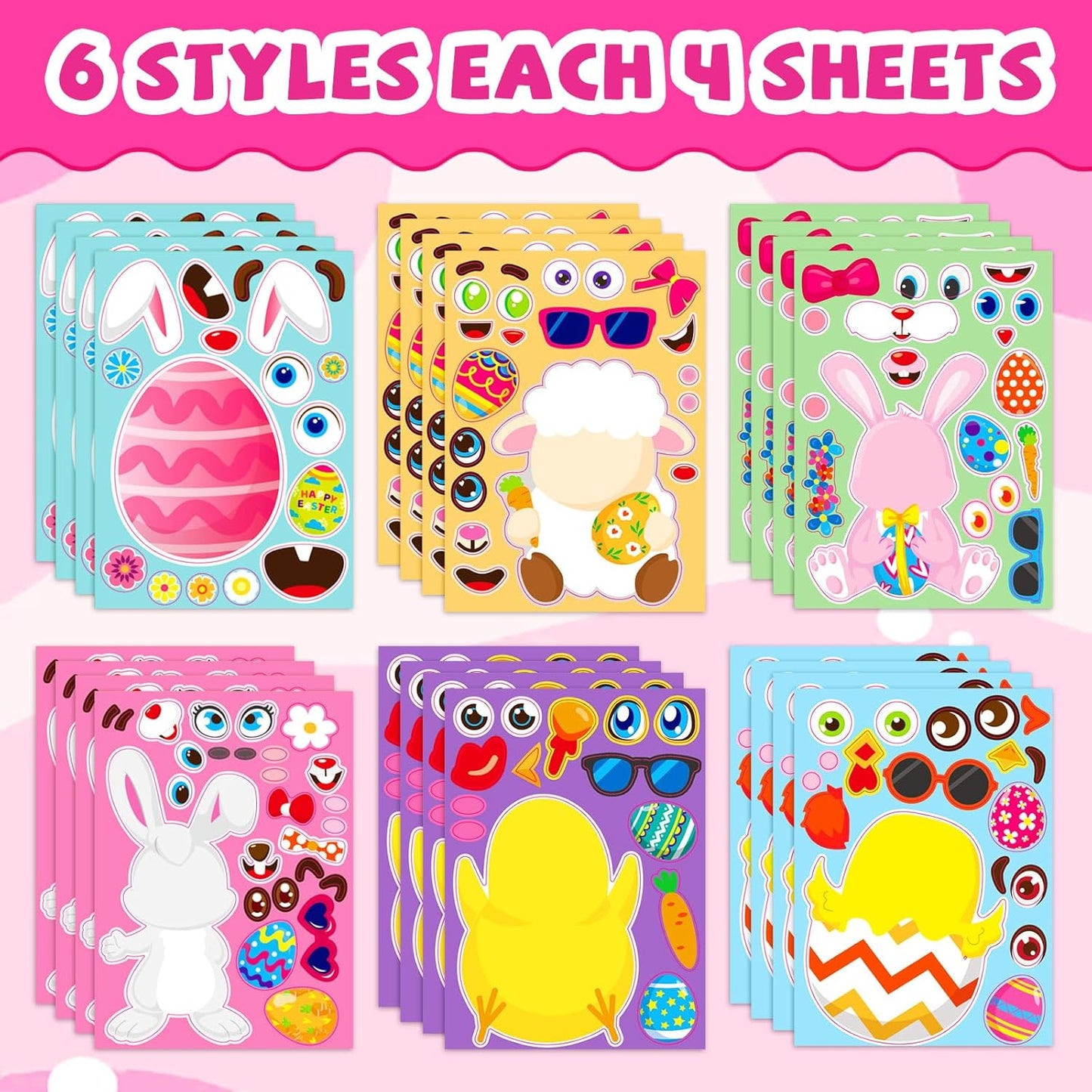 24 Sheets Cupcake Make a Face Sticker Sheets for Kids Todders Activities, Make Your Own Stickers for Kids Birthday Party Favor Supplies Craft