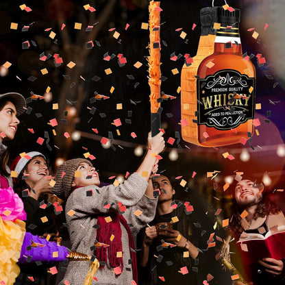 Panelee Adult Piñata with Stick Tassel Blindfold Confetti Beer Mug Piñata Champagne Whisky Tequila Bottle Set for Adult Women Men Bachelor Birthday Wedding Anniversary Party(Whisky)