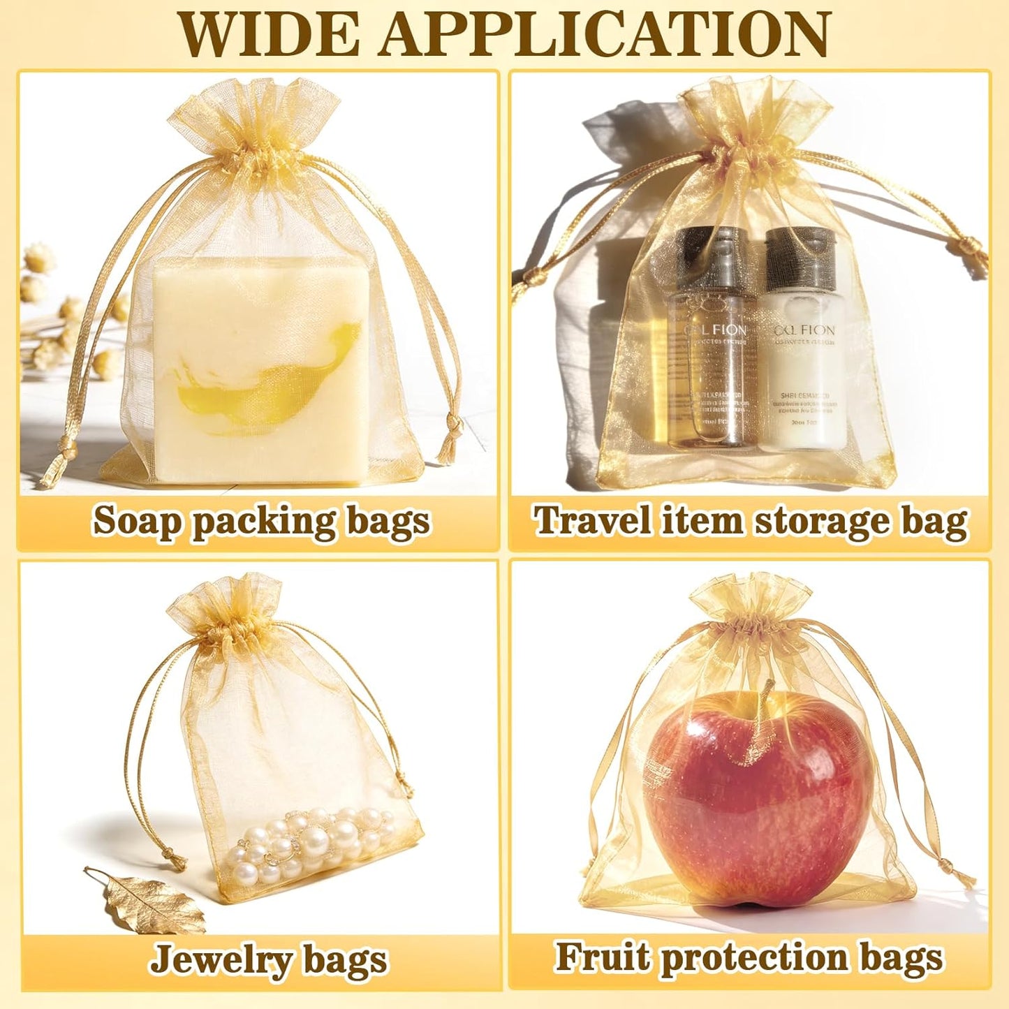 Sukh 100pcs Organza Bags 5''x7'' - White Sheer Mesh Drawstring Bags for Jewelry, Soap, Fruits, Candy, Small Gift Bags for Weddings, Valentine's Day, Mother's Day, Halloween, Thanksgiving, Christmas