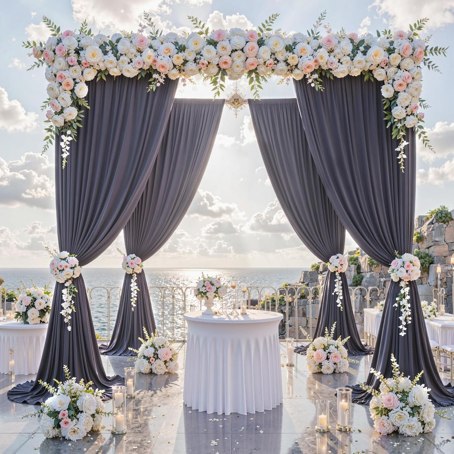 10 ft x 10 ft Wrinkle Free White Backdrop Curtains for Wedding Parties, Polyester Photography Backdrop Drapes for Birthday Parties Stage Backdrop Stand, 2 Panels 5x10FT Background Curtains