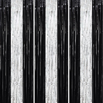 Voircoloria 3 Pack 3.3x8.2 Feet Gold Foil Fringe Backdrop Curtains, Tinsel Streamers, Fringe Backdrop for 2025 New Years Eve, Graduation, Birthday, Baby Shower, Gender Reveal, Disco Party - Colors B