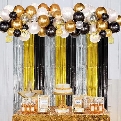 Voircoloria 3 Pack 3.3x8.2 Feet Gold Foil Fringe Backdrop Curtains, Tinsel Streamers, Fringe Backdrop for 2025 New Years Eve, Graduation, Birthday, Baby Shower, Gender Reveal, Disco Party - Colors A