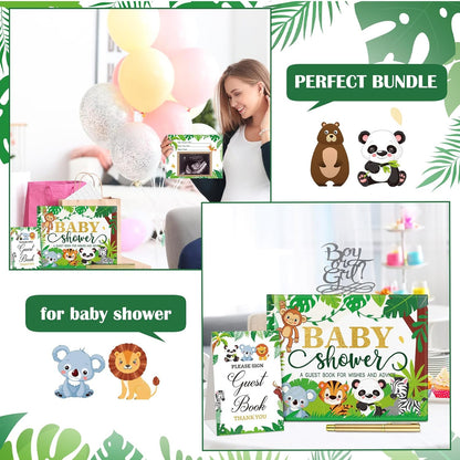 Fuyoooo 27 Pcs Safari Animal Baby Shower Guest Book Set Baby Shower Sign in Guest Floral Book Place Table Cards with Gold Pen Adhesive Photo Corner for Birthday Party
