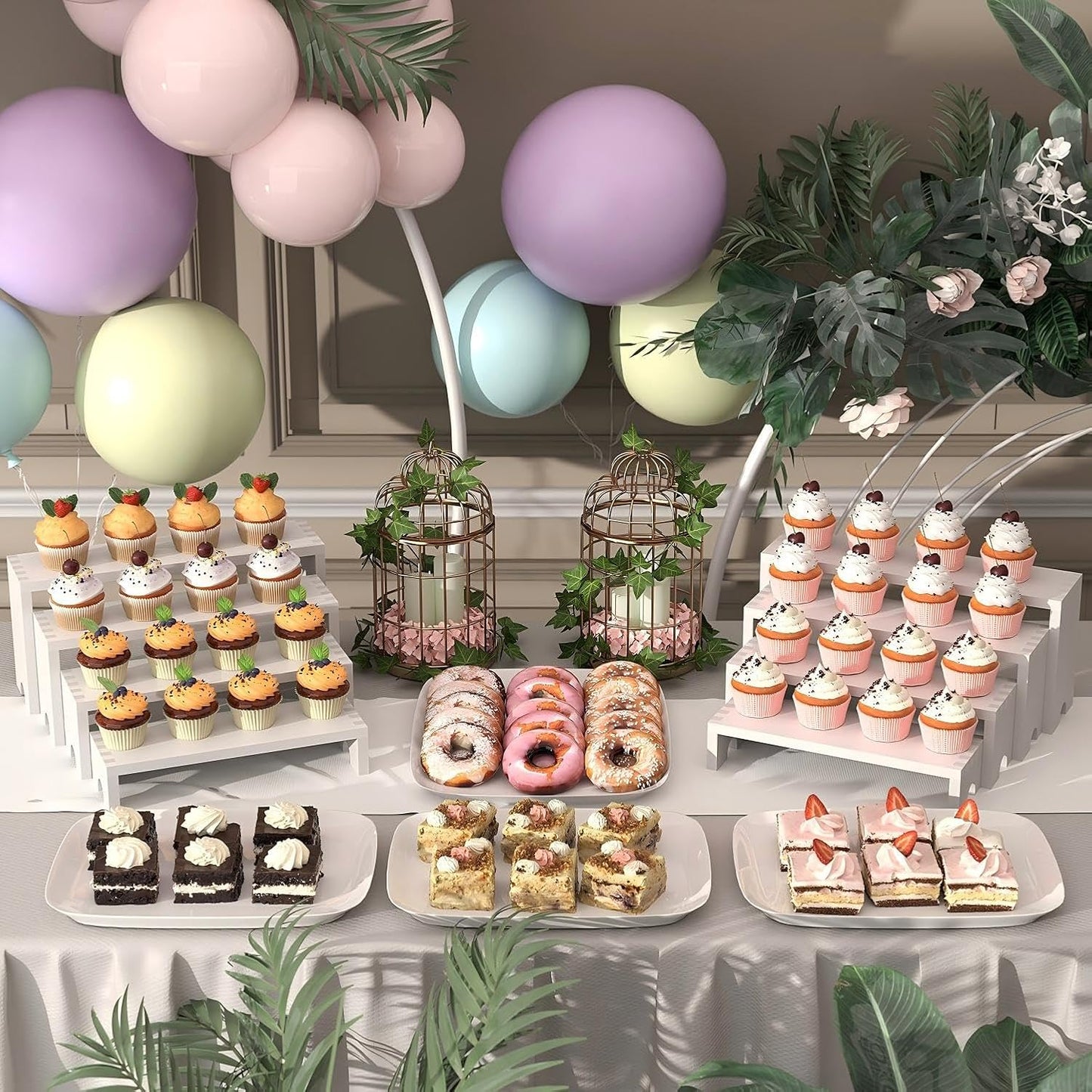 2 Set Wooden Tiered Risers Display Stands for Vendor Events,Stackable Wood Cupcake Display Stand,Farmhouse Decor Wood Dessert Table Display Set,Vendor Booth Display Items,Food Display Risers for Party