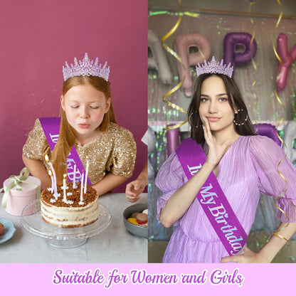 CURASA Birthday Tiara and Sash - Silver Birthday Crown for Women, Perfect for Parties and Celebrations