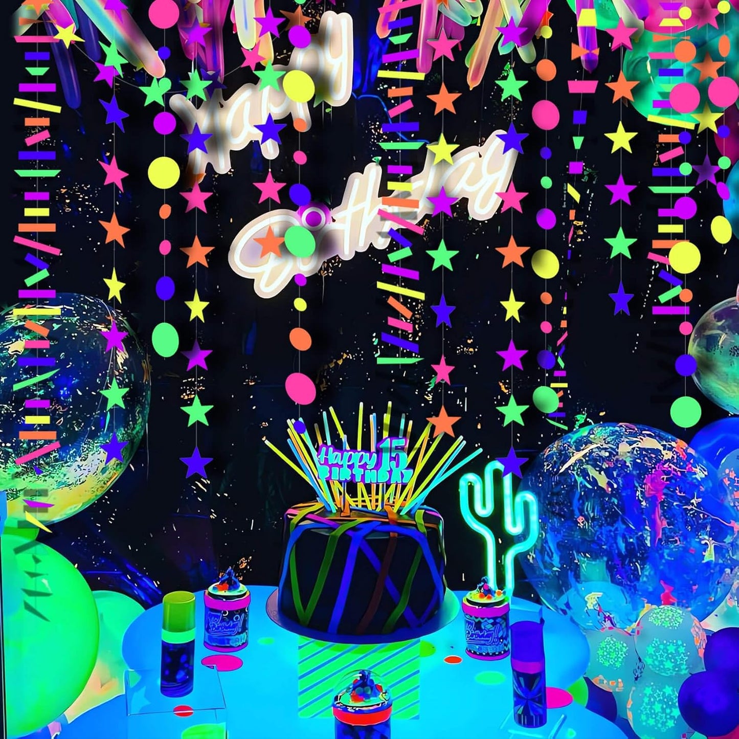 508ft UV Neon Paper Garland Crepe Streamers Glow in The Dark Party Supplies Garland Neon Party Decorations Streamers for Blacklight Reactive Fluorescent Wedding Birthday Party Decorations