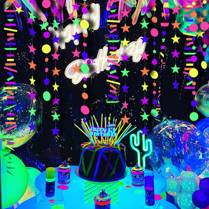 508ft UV Neon Paper Garland Crepe Streamers Glow in The Dark Party Supplies Garland Neon Party Decorations Streamers for Blacklight Reactive Fluorescent Wedding Birthday Party Decorations