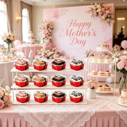 NPLUX 50 Pcs Mini Cake Pans with Lids and Spoons Aluminum Foil Mini Square Baking Cups with Lids Disposable Ramekins Cake Pans Dessert Cups for Wedding Mothers Day Gifts Party Favors(Pink,5oz)