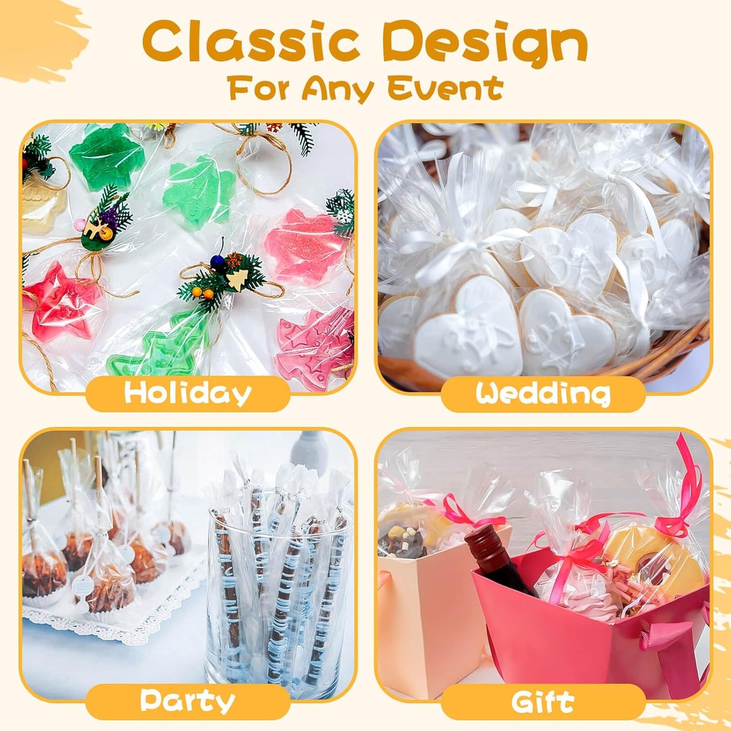 5x7 Inch Iridescent Cellophane Treat Bags with Twist Ties, Treat Bags for Candy Cookie Goodie Chocolates, And Popcorn