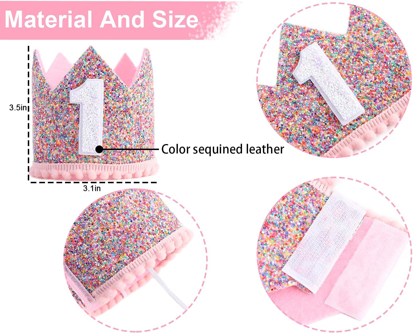 Rainbow Crown - 4th Birthday Party Glitter Crown, Kids Birthday Hats, Baby Photo Props, Little Girls Hair Accessories