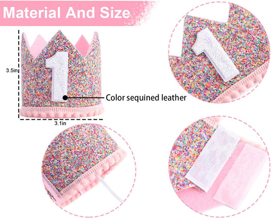 Rainbow Crown - 4th Birthday Party Glitter Crown, Kids Birthday Hats, Baby Photo Props, Little Girls Hair Accessories