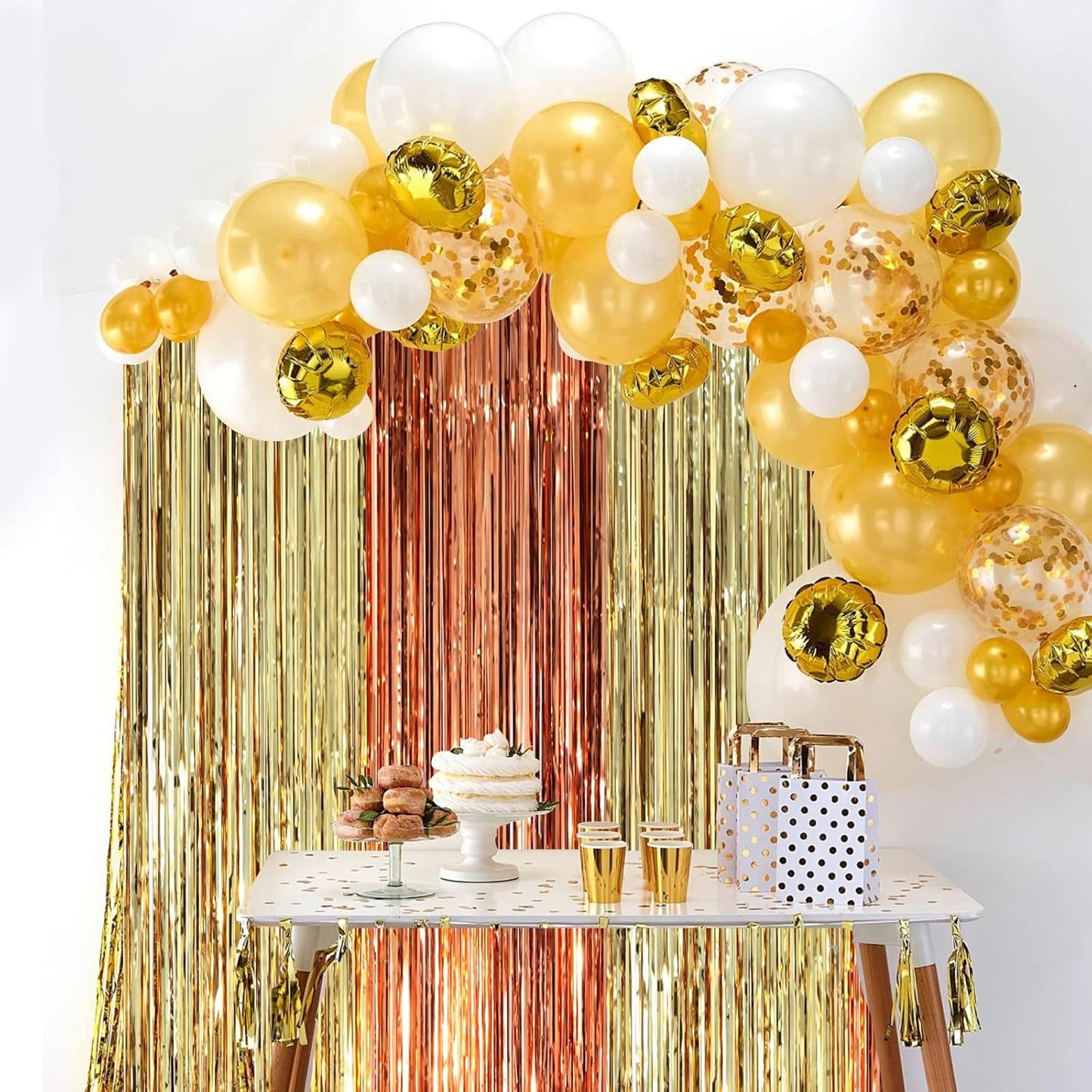 Voircoloria 3 Pack 3.3x8.2 Feet Gold Foil Fringe Backdrop Curtains, Tinsel Streamers, Fringe Backdrop for 2025 New Years Eve, Graduation, Birthday, Baby Shower, Gender Reveal, Disco Party - Colors A