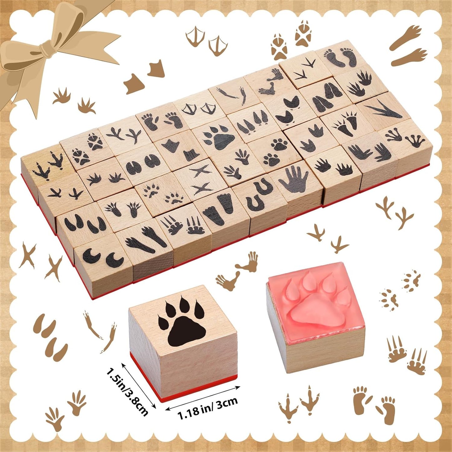 Maitys 36pcs Cartoon Pattern Wood Stamps Set Wooden Rubber Holiday Stamps Cute Cake Elephant Candle Butterfly Bee Pattern for Card Making Decoration and Scrapbooking Supplies DIY Tools Gifts