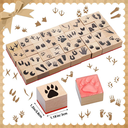 Maitys 36pcs Cartoon Pattern Wood Stamps Set Wooden Rubber Holiday Stamps Cute Cake Elephant Candle Butterfly Bee Pattern for Card Making Decoration and Scrapbooking Supplies DIY Tools Gifts