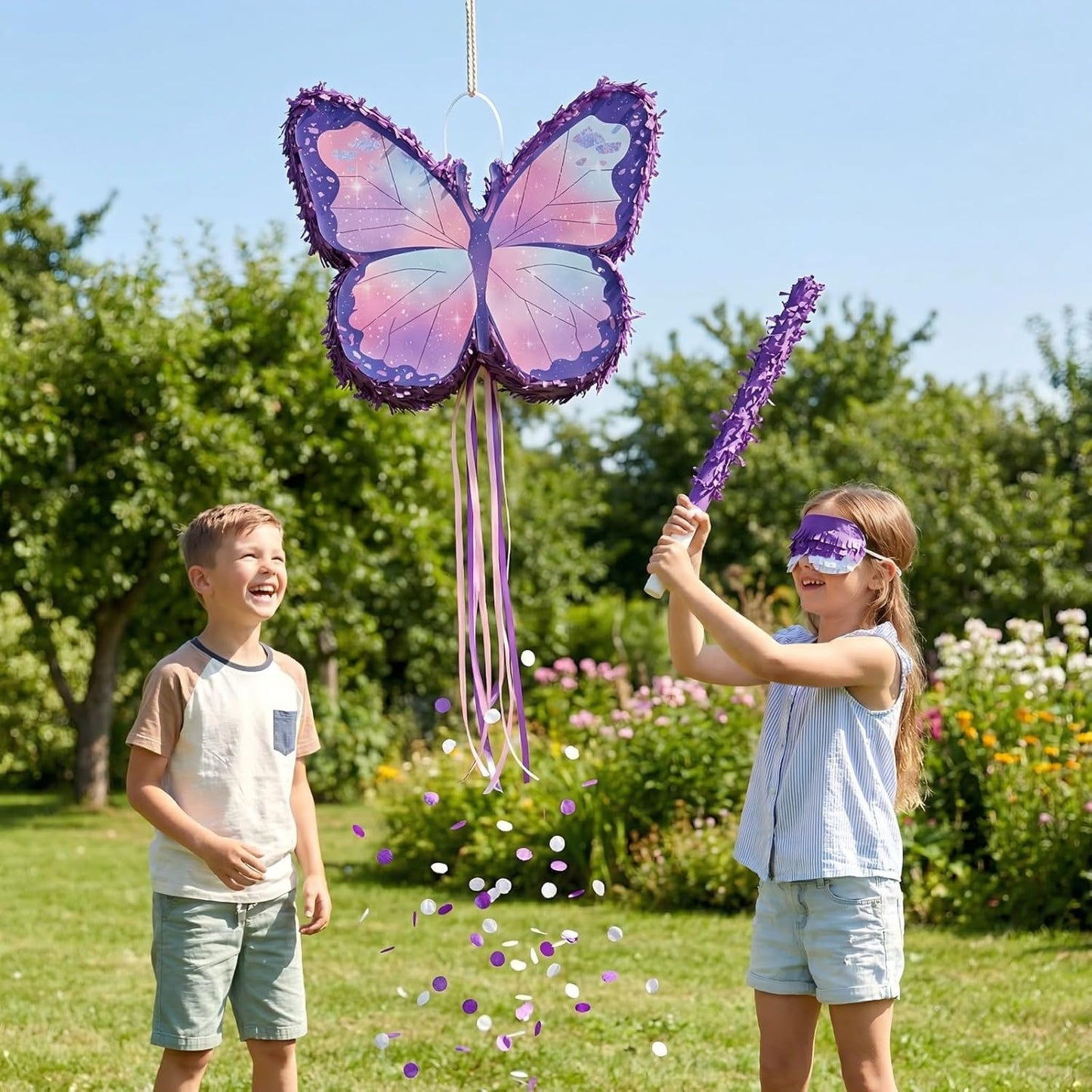 VinTS Butterfly Piñata,Kids Piñata with Blindfold and Stick for Girls Kids Butterfly Themed Party Games Birthday Party Girls Themed Party Decorations
