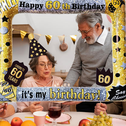 60th Birthday Inflatable Photo Booth Set - Giant Selfie Photo Booth Frame & Props - Black PVC Material - Party Decor