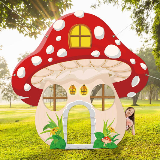 Large 71inch Mushroom Shaped Photo Prop Selfie Frame Fabric True North VBS 2026 Photo Booth Frame Mushroom Background Forest Banner Backdrop for Jungle Woodland Baby Shower Birthday Party Supplies