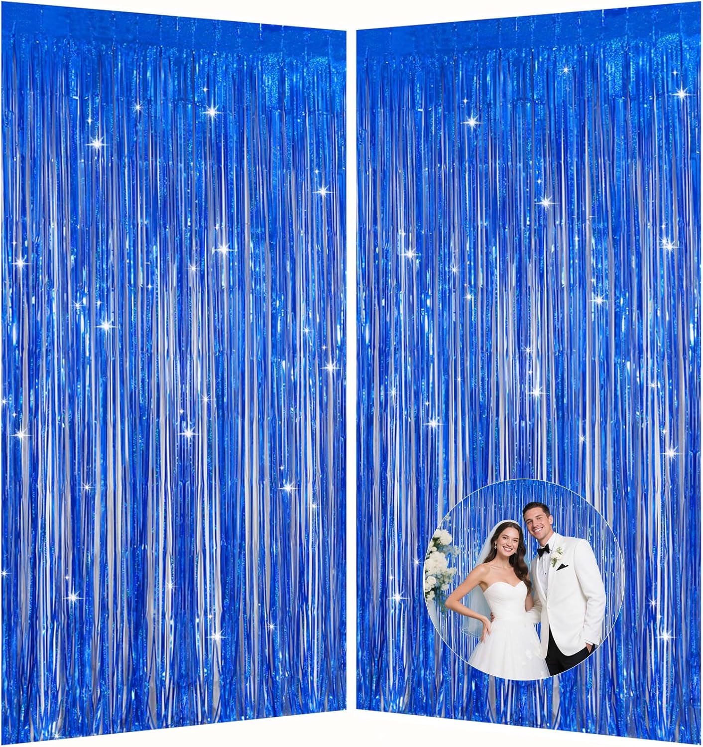 Iridescent Party Decorations Fringe Backdrop, Sparkling Holographic Foil Fringe Tinsel Curtains for Frozen Mermaid Birthday Party Decor - 3.28x6.56ft 2 Packs
