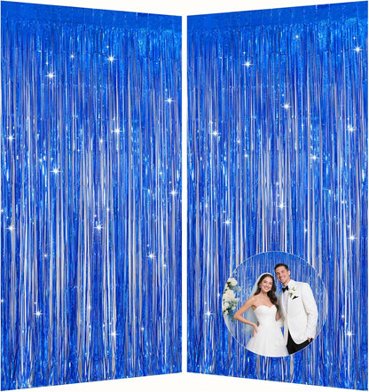 Iridescent Party Decorations Fringe Backdrop, Sparkling Holographic Foil Fringe Tinsel Curtains for Frozen Mermaid Birthday Party Decor - 3.28x6.56ft 2 Packs