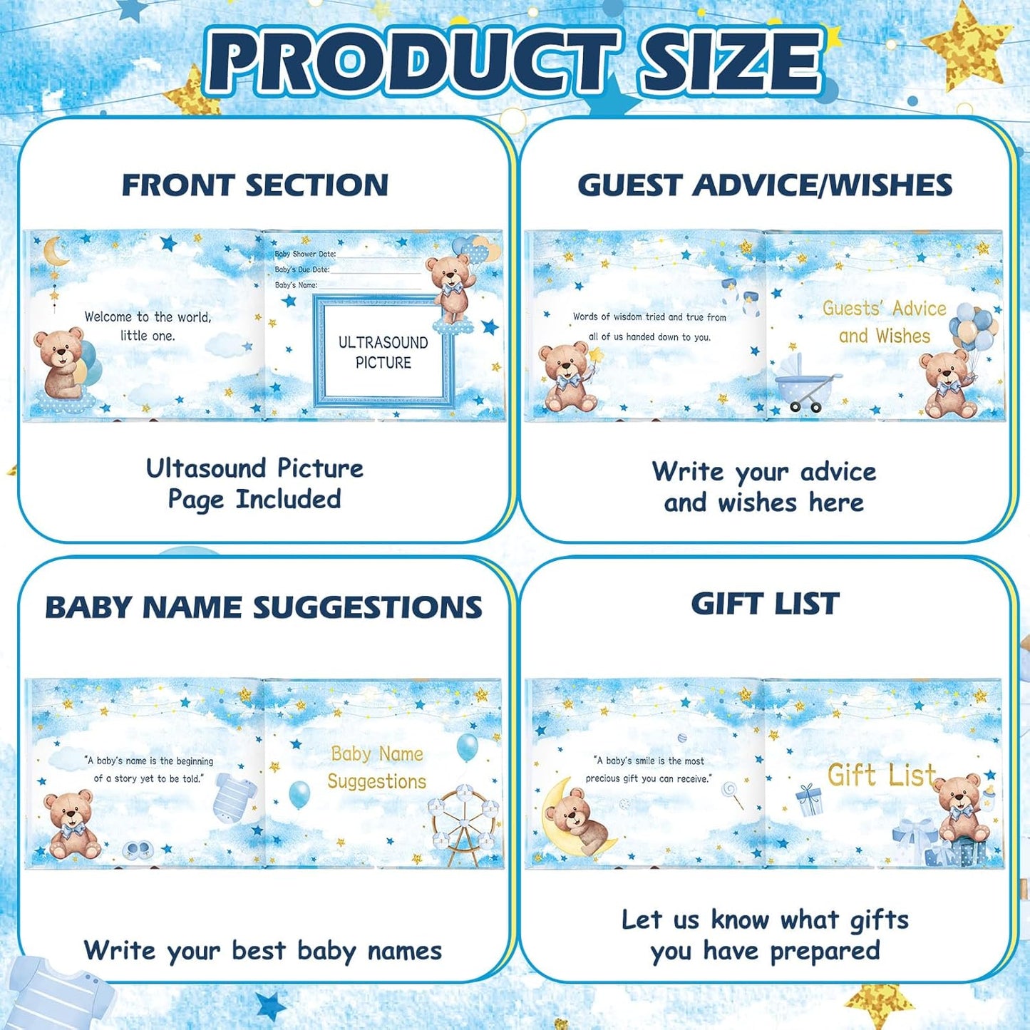 Fuyoooo 27 Pcs Safari Animal Baby Shower Guest Book Set Baby Shower Sign in Guest Floral Book Place Table Cards with Gold Pen Adhesive Photo Corner for Birthday Party