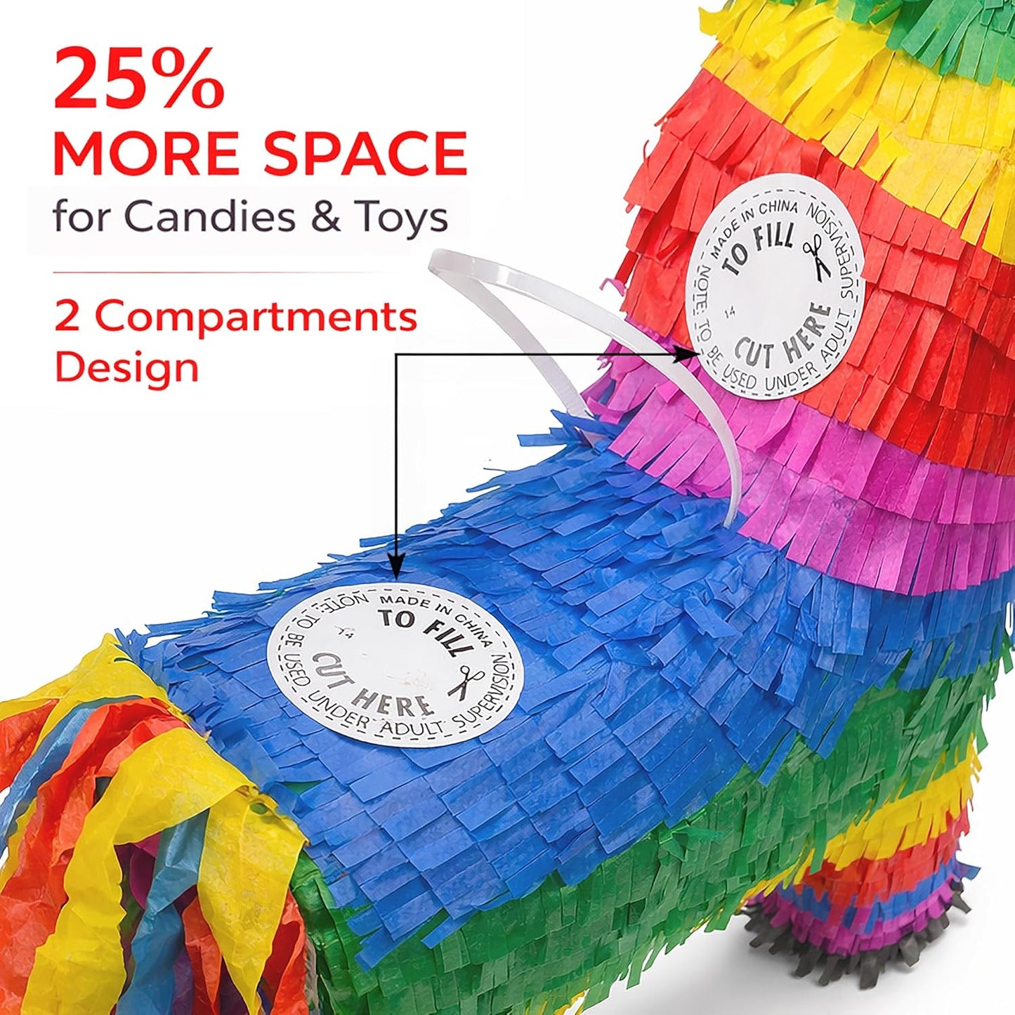 GIFTEXPRESS 16" Rainbow Donkey Pinata- Benito the Donkey - with Full-Size 33" Pinata Stick and Blindfold- Mexican Theme Party Decoration for Birthdays, Fiestas & Cinco de Mayo - Kids Party Favors
