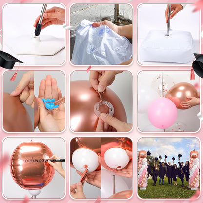 2 Sets Blue and Black White Graduation Balloon Column Stand Kit for Class of 2026, Adjustable Floor Balloon Arch Tower with Foil & Latex Balloons, DIY Decor for Grad Ceremony Backdrop