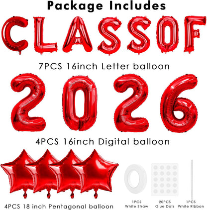 Graduation Balloons, Class of 2026 Balloons, 16Inch Gold Grad Class of 2026 Letters Foil Balloon Sign with Star Balloons, Class of 2026 Decorations for High School College Graduation Party Decorations