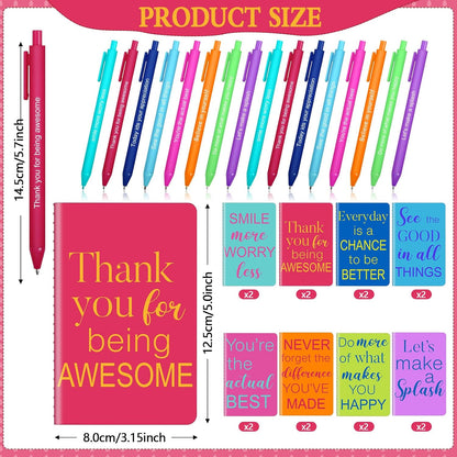 Funrous 32 Pcs Motivational Quote Pens Inspirational Notepads Mini Journal with Ballpoint Pen Small Notebooks Gift for Men Women Coworker Adult Party Favors Prize Teacher Student Office(Stylish)