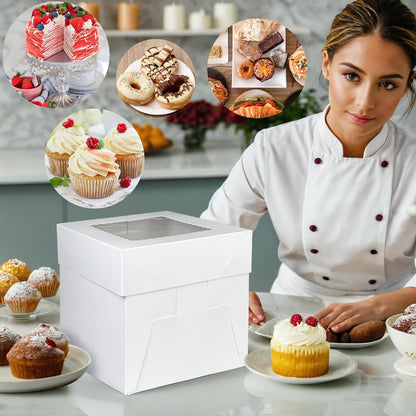 KEEPARTY 15 PCS Cake Boxes with Window 8x8x8 Inches White Bakery Boxes Square Containers for Cake Cupcakes Pastry