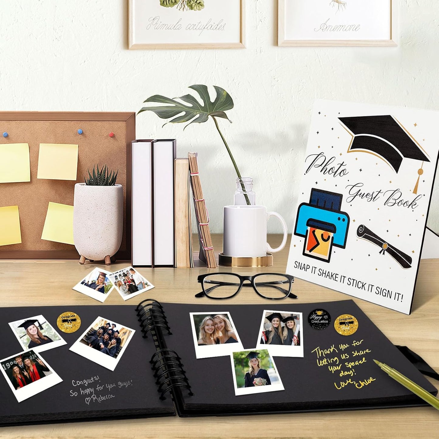 2026 Graduation Guest Book with Photo Guest Book Sign, 80 Pages Graduation Signature Book with DIY Kit, Memory Scrapbook Photo Album for Grad Party (Class of 2026,Black, Gold)