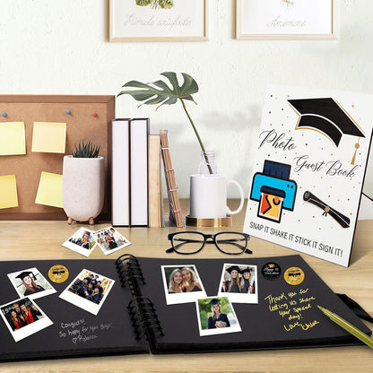 2026 Graduation Guest Book with Photo Guest Book Sign, 80 Pages Graduation Signature Book with DIY Kit, Memory Scrapbook Photo Album for Grad Party (Class of 2026,Black, Gold)