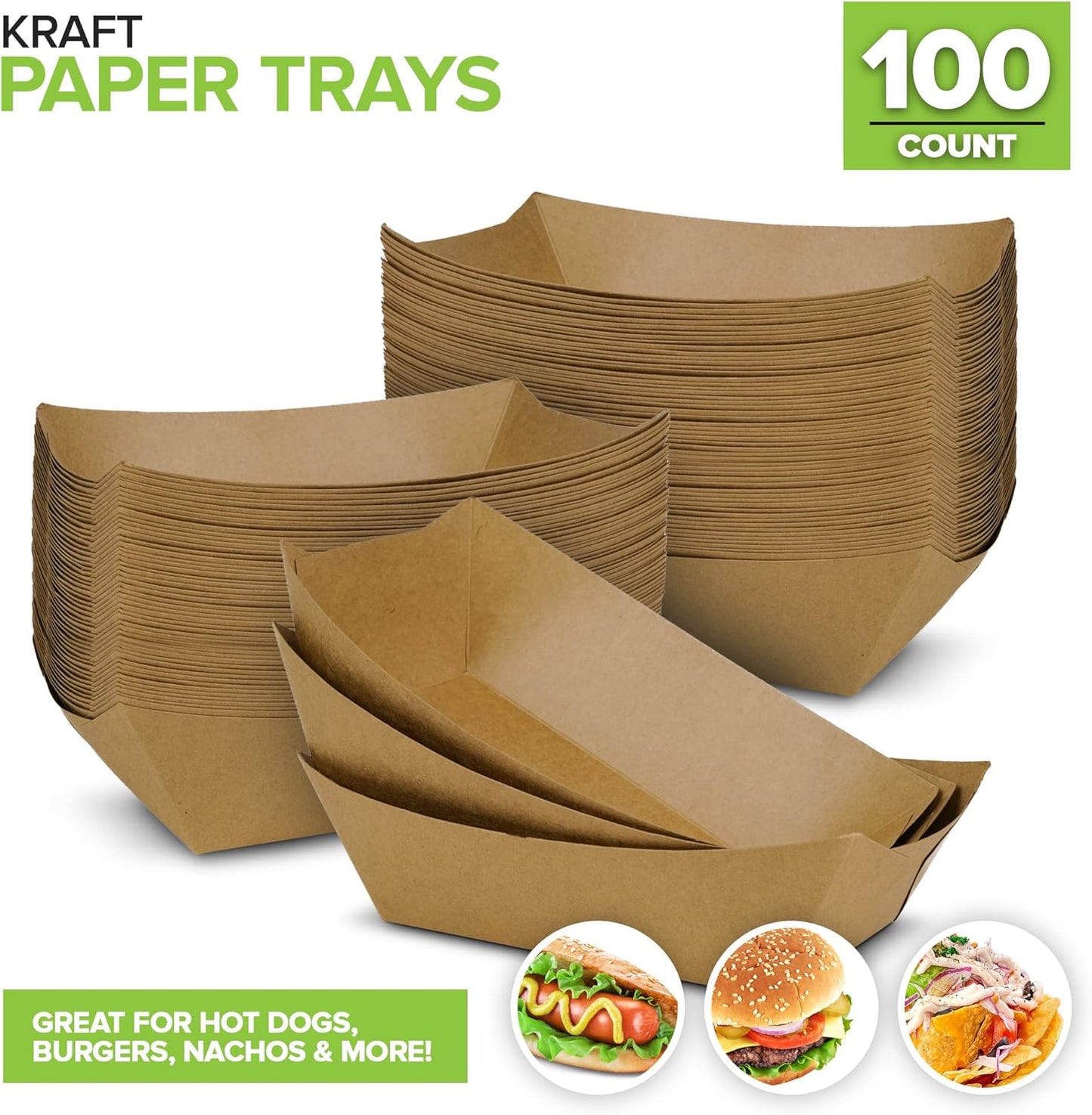 [250 Pack] Medium Disposable Brown Kraft Paper Food Trays, 1-Lb Concession Tray, Serving Boats for Party Snacks, Taco Bar, Seafood, Nachos Plates