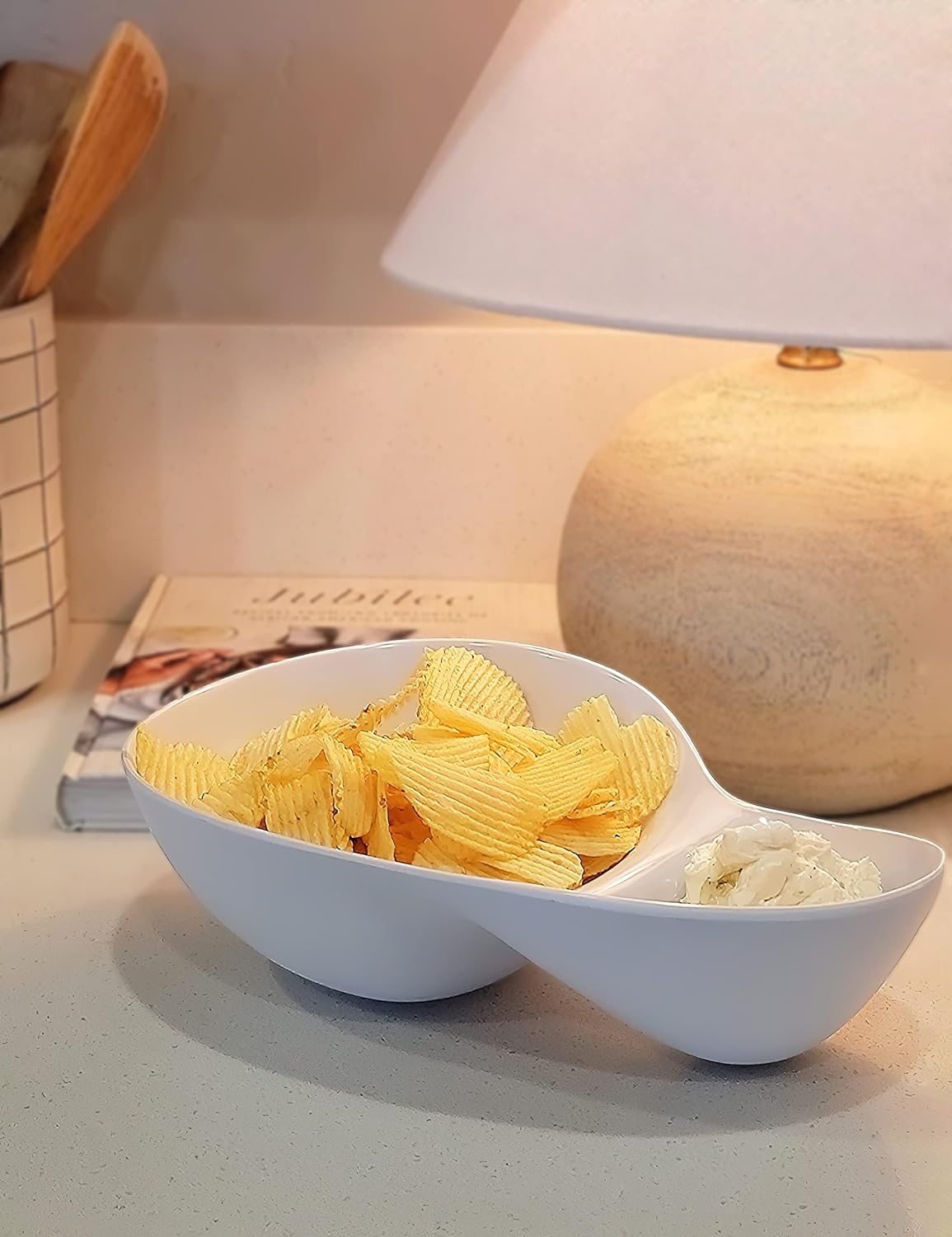 chip and dip bowl Chip and Dip Serving Set Melamine Tray Divided Platters (White)