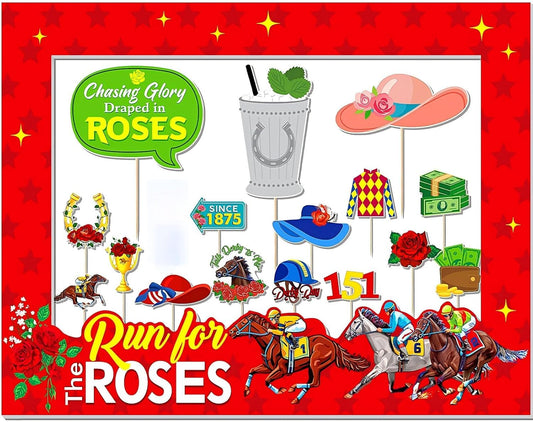 AmazingSpark Derby Decorations Photo Booth Kit Large Horse Party Photo Booth Frame (20x28'') DIY Picture Props Selfie Accessories for KY Derby Party