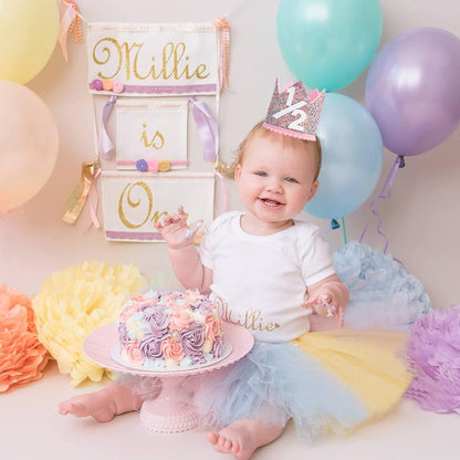 Rainbow Crown - 4th Birthday Party Glitter Crown, Kids Birthday Hats, Baby Photo Props, Little Girls Hair Accessories