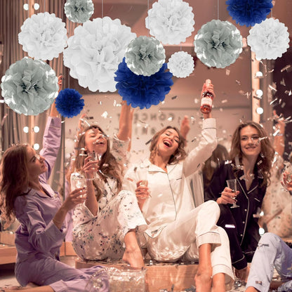 Tissue Paper Pom Poms, Pink Tissue Paper Flowers, Hanging Flower Balls for Weddings Fiesta Parties Birthday Baby Showers Classroom Bridal Shower Decoration (18Piece Set-6/10/12/14Inch)
