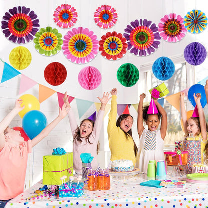 Outus 21 Pcs Spring Flower Hanging Paper Fans Flower Paper Fans Classroom Decorations Springtime Summer Tissue Pom Poms for Ceiling Wedding Birthday Party Supply Classroom Decor(Spring Flower)