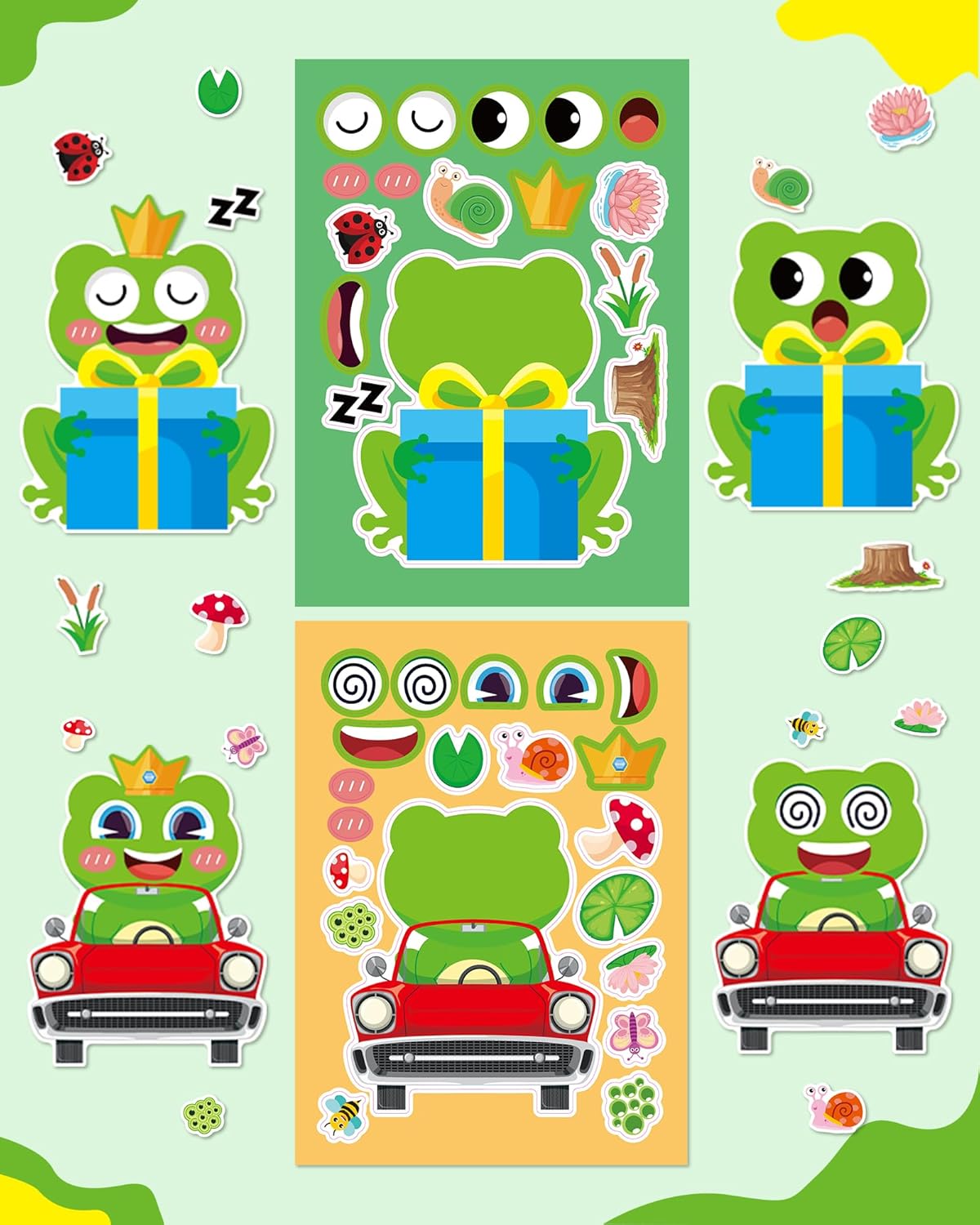 Aowplc 36 Pcs Make-A-Face Sticker Sheets Kids Party Favors Mix and Match Stickers with Dinosaurs, Mermaids, Unicorns, Horses, Farm & Sea Animals for Parties, Birthdays, Classroom Activities & Crafts