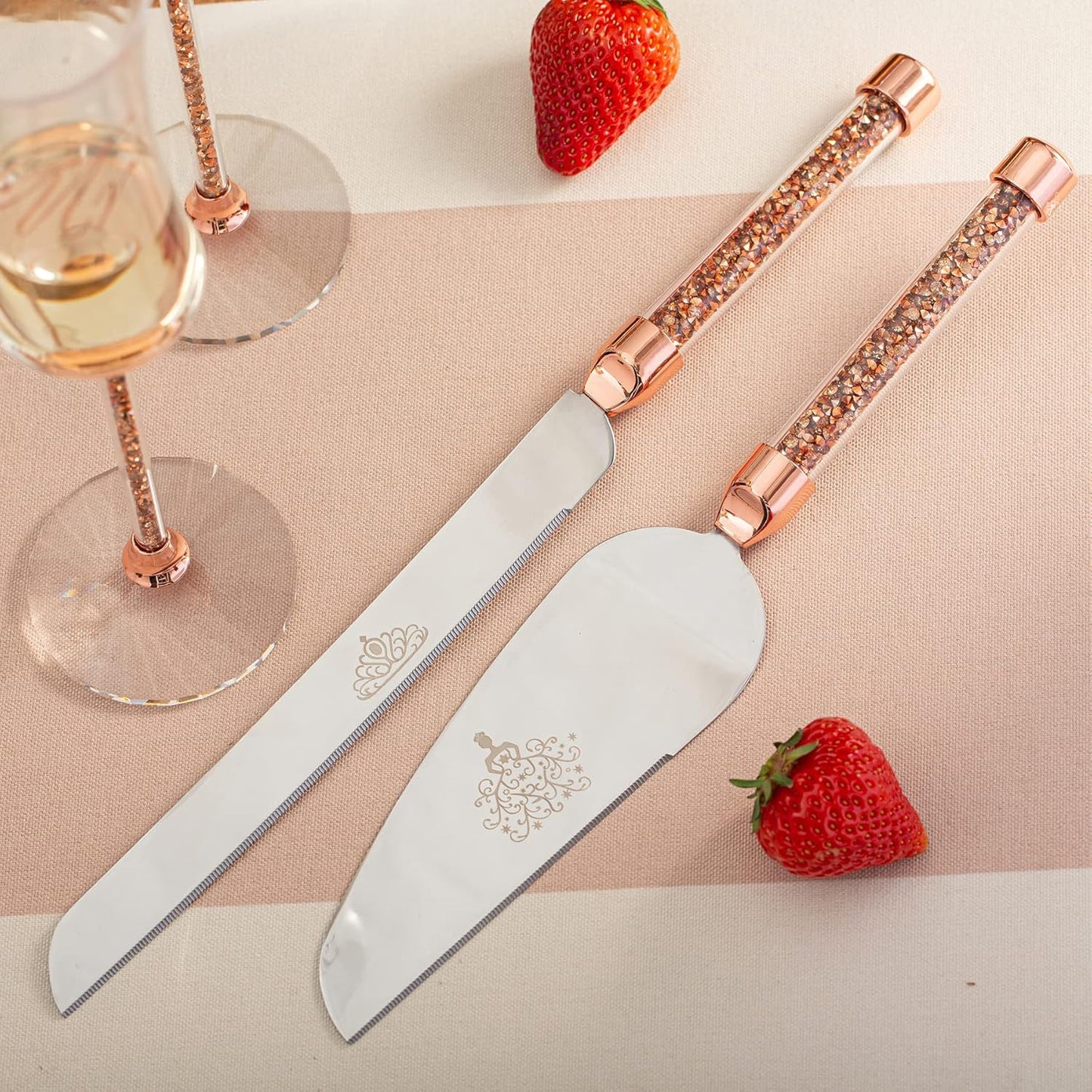 Wedding Cake Knife and Server Set, Wedding Cake Cutting Set with Mr and Champagne Flutes Glasses for Bride and Groom Gifts for Couples