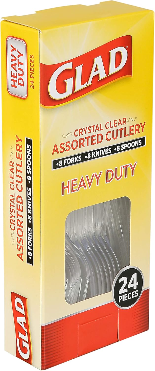 Glad Clear Disposable Cutlery Set with Heavy Duty Plastic Forks, Knives, and Spoons, Reusable Dishwasher Safe Plastic Utensils for Parties and Everyday Use, 240 Count