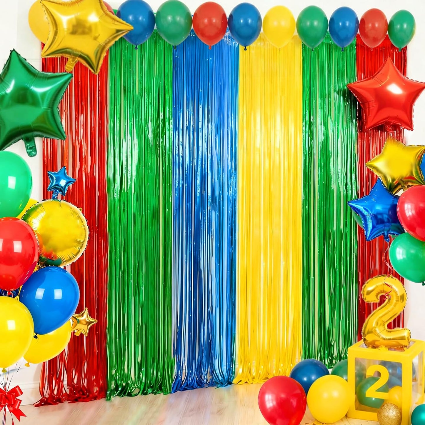 4 Packs Silver Foil Fringe Curtain, Silver Glitter Metallic Tinsel Backdrop for Birthday, Wedding, Baby Shower, Bachelorette, 70s 80s 90s Theme Disco Party, Iridescent Party Decorations Supplies