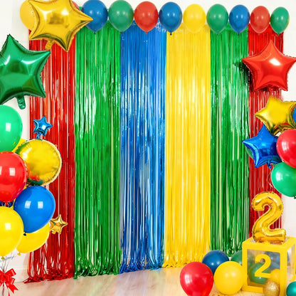 4 Packs Silver Foil Fringe Curtain, Silver Glitter Metallic Tinsel Backdrop for Birthday, Wedding, Baby Shower, Bachelorette, 70s 80s 90s Theme Disco Party, Iridescent Party Decorations Supplies