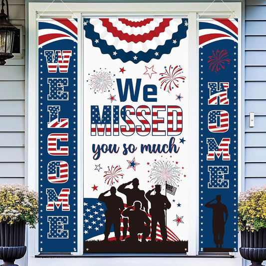 VitalCozy 3Pcs Military Welcome Home Banner We Are So Proud of You Door Cover Military Welcome Door Decorations Set Deployment Returning Sign for Army Homecoming Party Decor