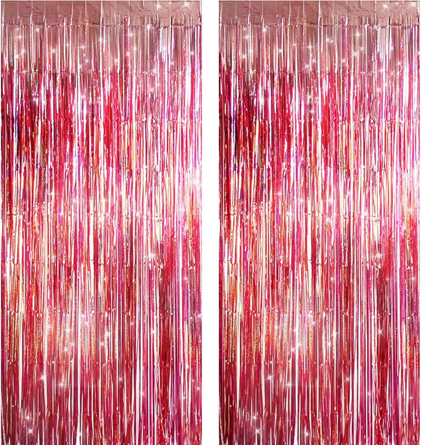2 Pack Shiny Silver Tinsel Foil Fringe Curtains, 3.3ft x 6.6ft Iridescent Streamers Party Photo Backdrop for Birthday, Wedding, Engagement, Bachelorette Party Decoration