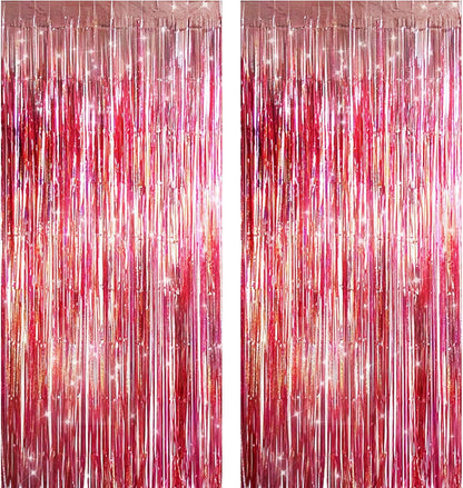 2 Pack Shiny Silver Tinsel Foil Fringe Curtains, 3.3ft x 6.6ft Iridescent Streamers Party Photo Backdrop for Birthday, Wedding, Engagement, Bachelorette Party Decoration