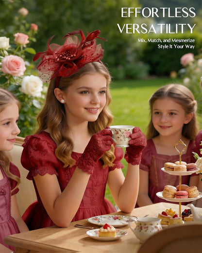 Girls Tea Party Fascinators Hats for Kids Fascinator Tea Party Hat Headband with Gloves Accessories for Girls