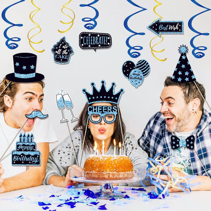 36 PCS Birthday Photo Booth Props Party Supplies Holiday Picture Decorations Photo Booth Props for Birthday Party Favors Pose Sign Kit Fun for Party (Purple and Black)
